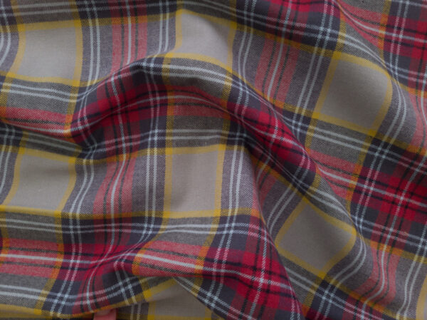 Japanese Designer Deadstock – Cotton Flannel - Plaid - Grey/Red