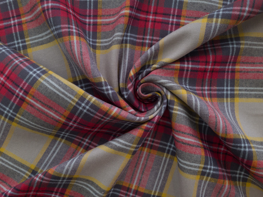 Japanese Designer Deadstock – Cotton Flannel - Plaid - Red/Sky