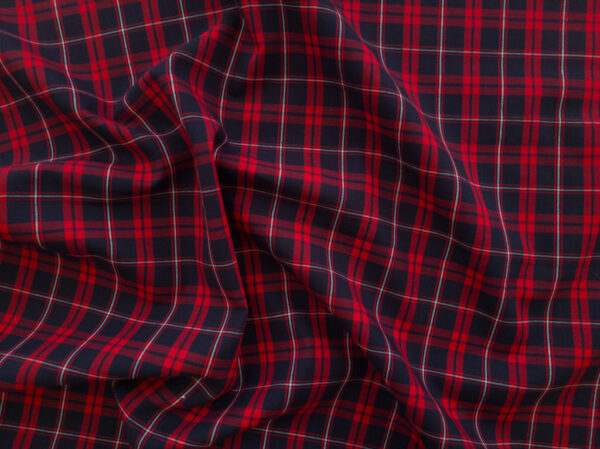 Japanese Designer Deadstock - Yarn Dyed Cotton Shirting - Small Plaid - Navy/Red