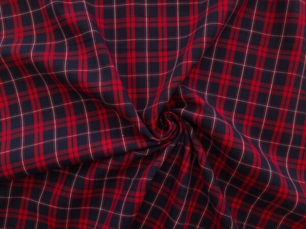 Japanese Designer Deadstock - Yarn Dyed Cotton Shirting - Small Plaid - Navy/Red