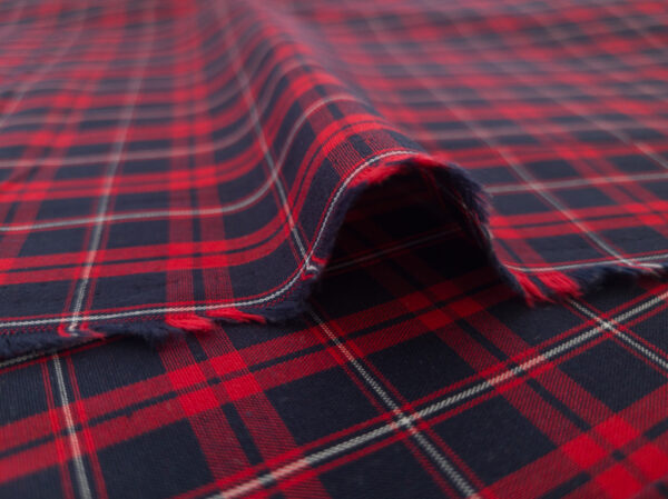 Japanese Designer Deadstock - Yarn Dyed Cotton Shirting - Small Plaid - Navy/Red