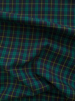 Japanese Designer Deadstock - Yarn Dyed Cotton Shirting - Small Plaid - Forest/Navy