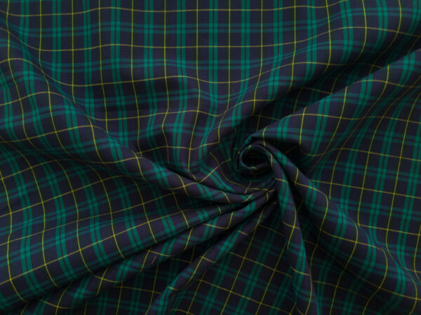 Japanese Designer Deadstock - Yarn Dyed Cotton Shirting - Small Plaid - Forest/Navy