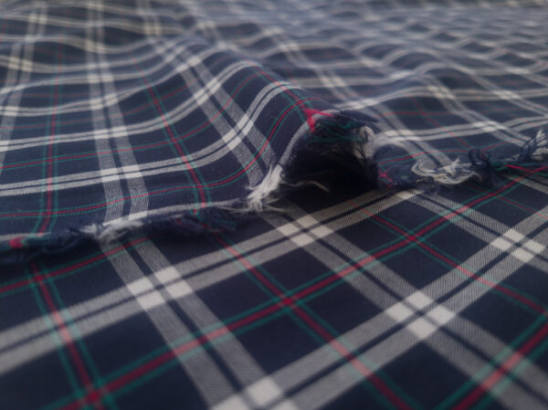 Japanese Designer Deadstock - Yarn Dyed Cotton Shirting - Small Plaid - Navy/White