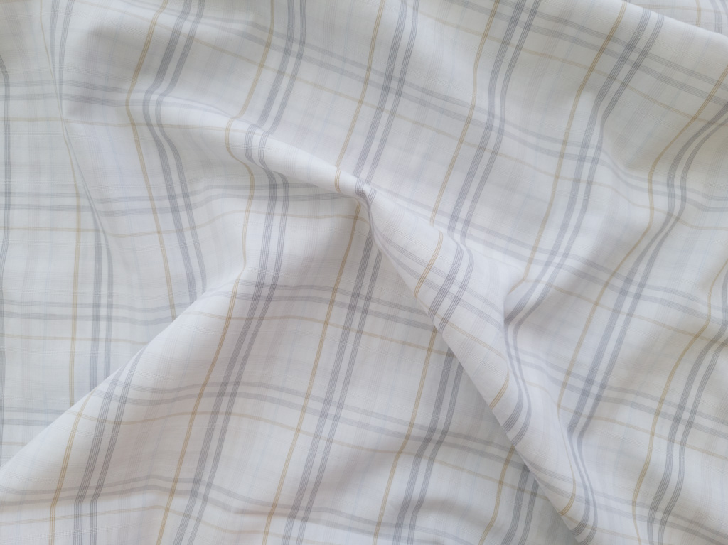 British Designer Deadstock – Yarn Dyed Cotton Shirting - Subtle Plaid -  White/Grey