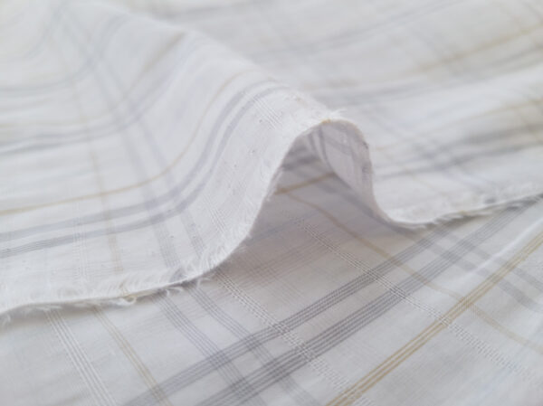 British Designer Deadstock – Yarn Dyed Cotton Shirting - Subtle Plaid - White/Grey