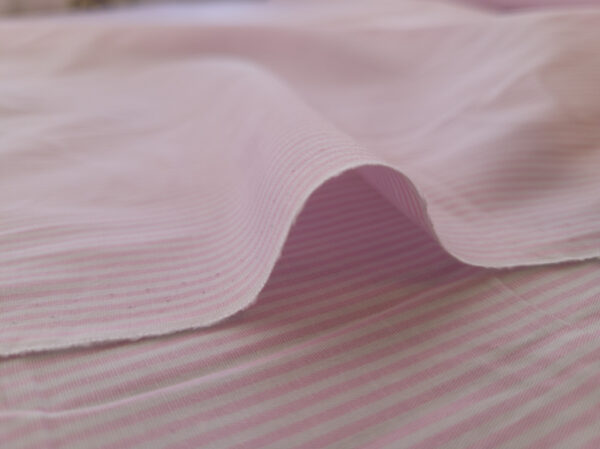 British Designer Deadstock – Yarn Dyed Cotton/Spandex Stretch Shirting - Stripes - Petal