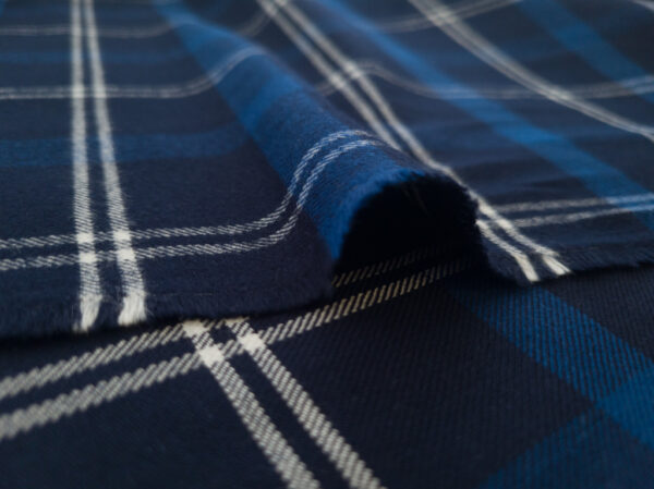 Japanese Designer Deadstock – Cotton Flannel - Plaid - Nautical Blue