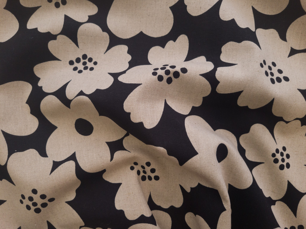 Japanese Cotton/Linen Canvas – Floral Silhouette - Grey/Black