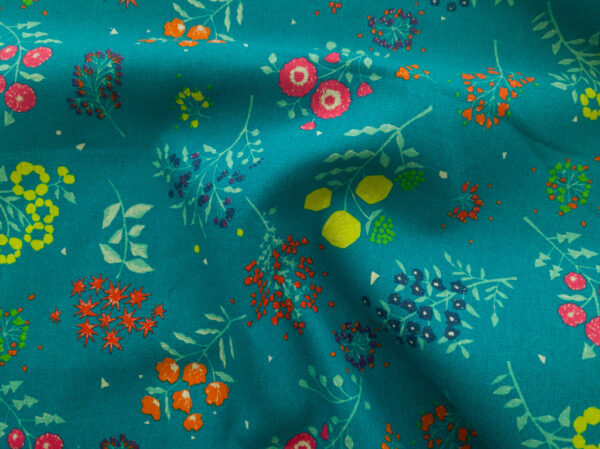 Japanese Linen/Cotton Canvas – Tiny Floral - Teal