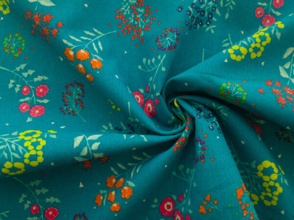 Japanese Linen/Cotton Canvas – Tiny Floral - Teal