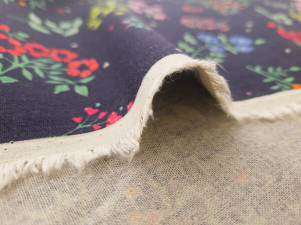 Japanese Linen/Cotton Canvas – Tiny Floral - Navy