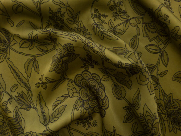 Rayon/Viscose – Floral Outline - Olive