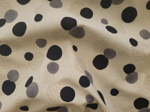 Japanese Cotton/Linen Canvas - Dashes and Dots - Black/Natural