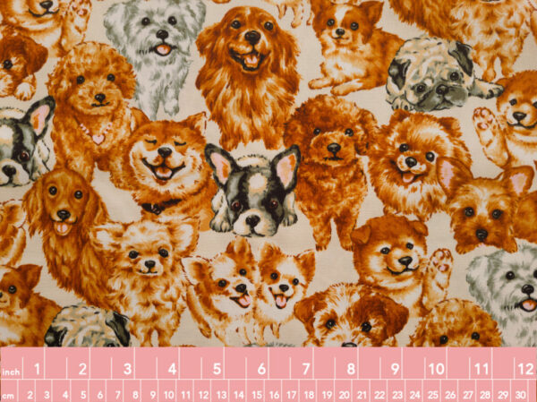 Japanese Cotton Oxford - Crowd of Dogs - Golden