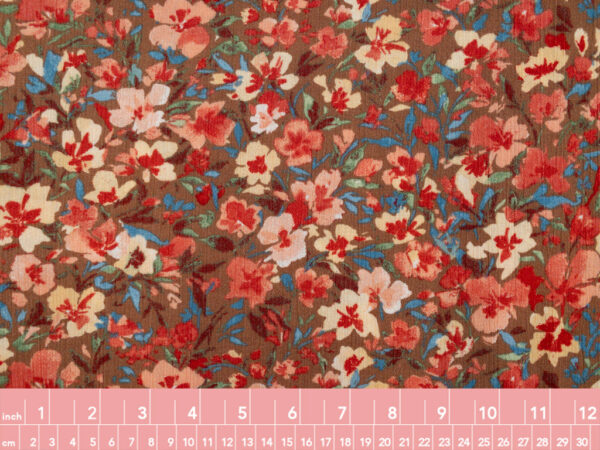 Designer Deadstock - Rayon Crinkle Crepe - Watercolor Floral - Brown/Red