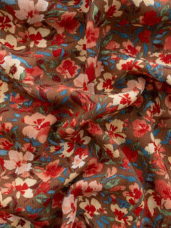 Designer Deadstock - Rayon Crinkle Crepe - Watercolor Floral - Brown/Red