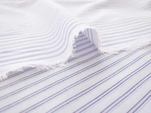 European Designer Deadstock - Cotton Shirting - White/Blue Stripe