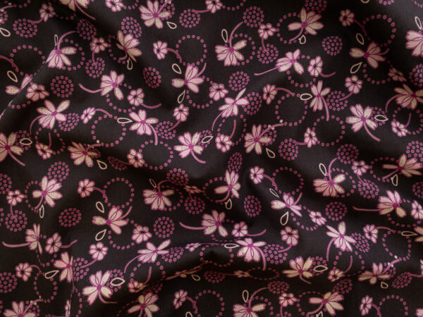 British Designer Deadstock - Cotton Poplin - Funky Floral - Pink/Brown