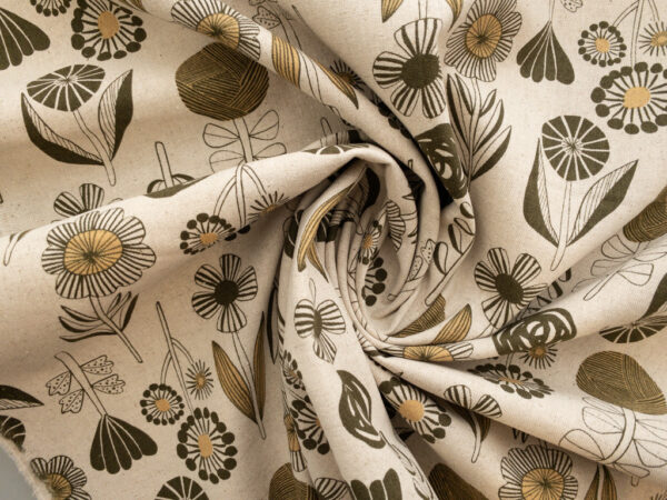 Japanese Cotton/Linen Canvas - Bloom by Bookhou - Flower - Natural/Olive