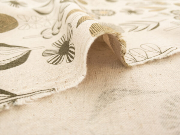 Japanese Cotton/Linen Canvas - Bloom by Bookhou - Flower - Natural/Olive