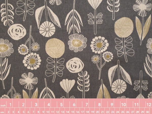 Japanese Cotton/Linen Canvas - Bloom by Bookhou - Flower - Grey
