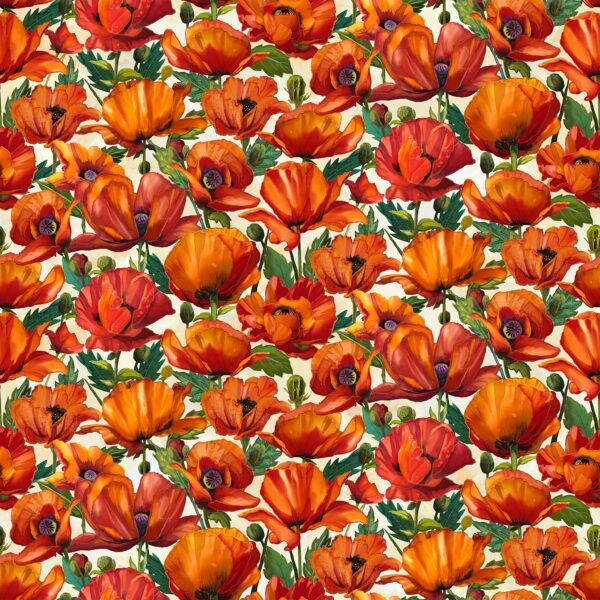 Quilting Cotton – Charisma - Packed Poppies - Cream Multi