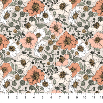 Coral Floral Fabric by the Yard. Quilting Cotton, Organic Knit