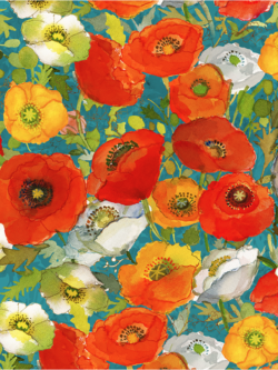 Quilting Cotton - Poppy Dreams - Large Poppies - Teal