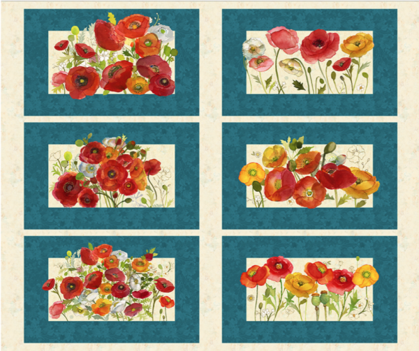 Quilting Cotton - Poppy Dreams - Placemat Panel - Teal