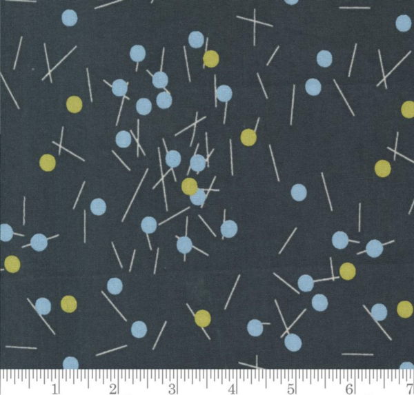 Quilting Cotton -  Bluish - Pins & Buttons - Charcoal