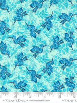 Quilting Cotton -  Land of Enchantment - Hummingbirds - Aqua