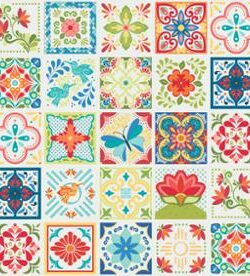 Quilting Cotton Panel -  Land of Enchantment - Tiles - Marshmallow