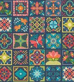 Quilting Cotton Panel -  Land of Enchantment - Tiles - Blue