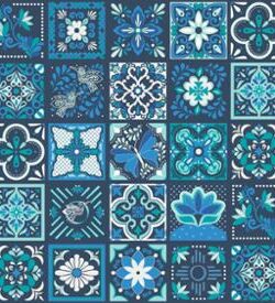 Quilting Cotton Panel -  Land of Enchantment - Tiles - Aqua