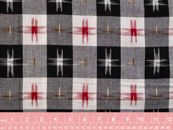 Cotton Ikat - Plaid Star - Black/Red