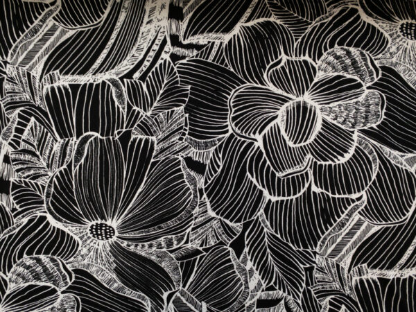 Carla Viscose/Spandex Jersey - Sketched Linework Floral - Black/White