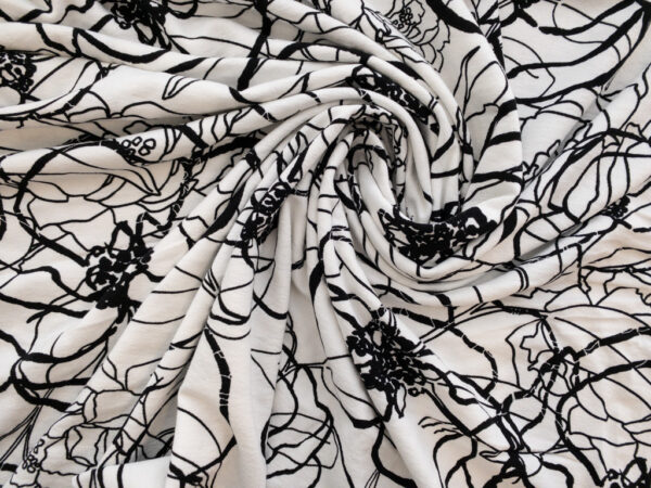 Carla Viscose/Spandex Jersey - Squiggle Floral - Black/White