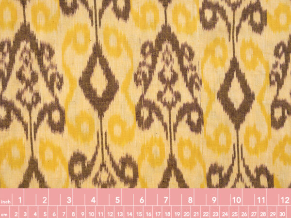 Cotton Ikat - Fleur de Lis - Yellow/Brown