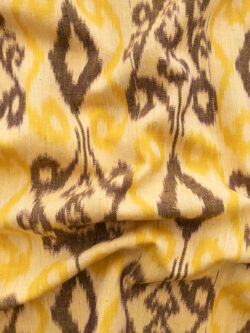 Cotton Ikat - Fleur de Lis - Yellow/Brown