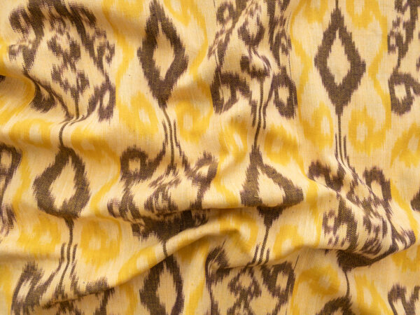 Cotton Ikat - Fleur de Lis - Yellow/Brown