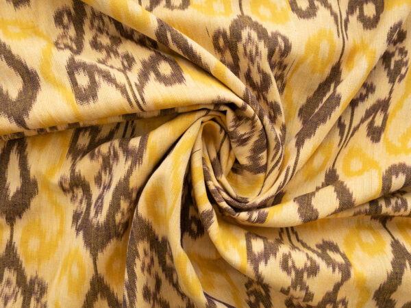 Cotton Ikat - Fleur de Lis - Yellow/Brown