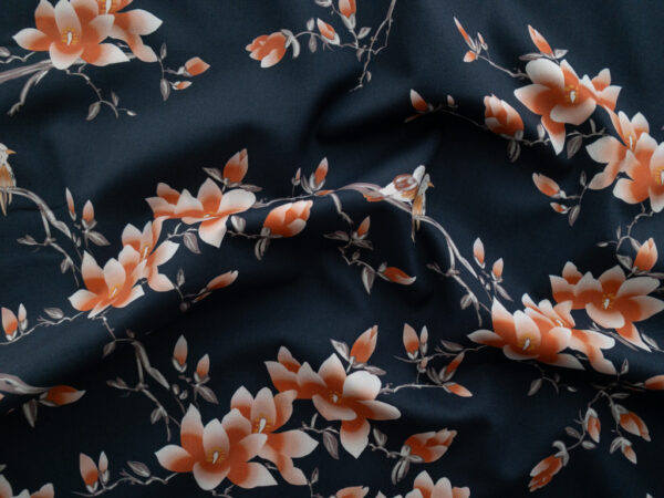 Lady McElroy - Cotton Lawn - Flora Songbird - Navy/Cinnamon