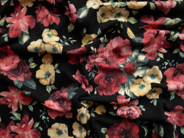 Designer Deadstock - Cotton/Spandex Jersey - Dark Floral - Black/Red