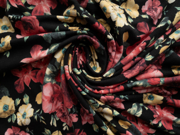 Designer Deadstock - Cotton/Spandex Jersey - Dark Floral - Black/Red