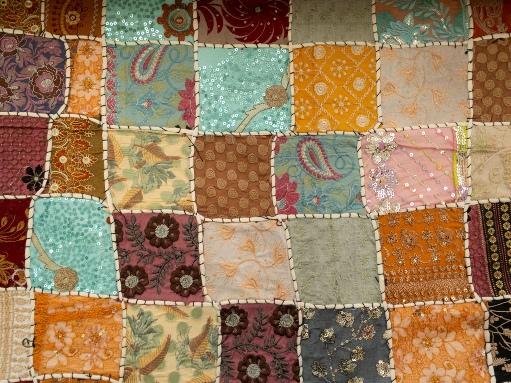 Indian Patchwork Tapestry – Aqua/Rust/Mauve