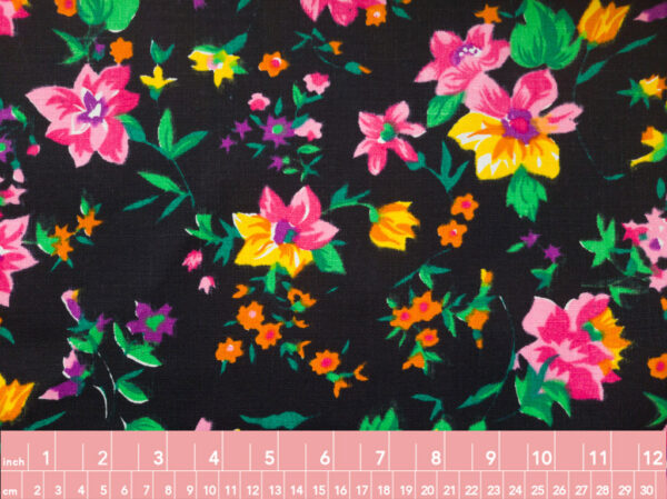 Designer Deadstock - Bright Floral Linen - Black/Multi