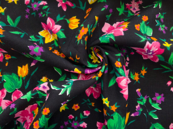 Designer Deadstock - Bright Floral Linen - Black/Multi