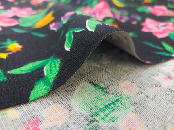 Designer Deadstock - Bright Floral Linen - Black/Multi