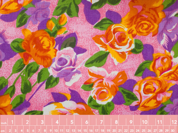 Designer Deadstock - Printed Linen - Retro Pink Floral